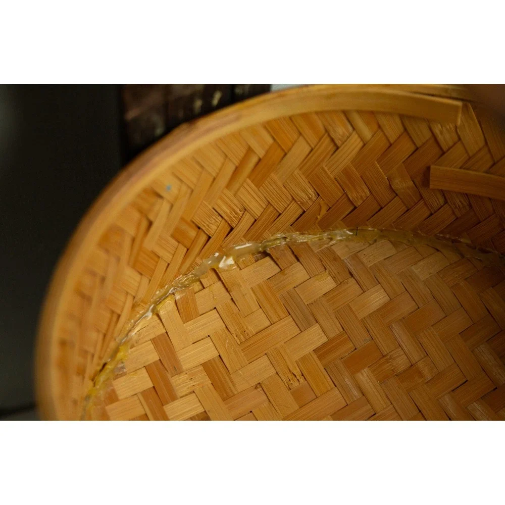 Vintage Chinese Wedding Basket 2 Tier Woven Bamboo Lacquered Picnic Carrier